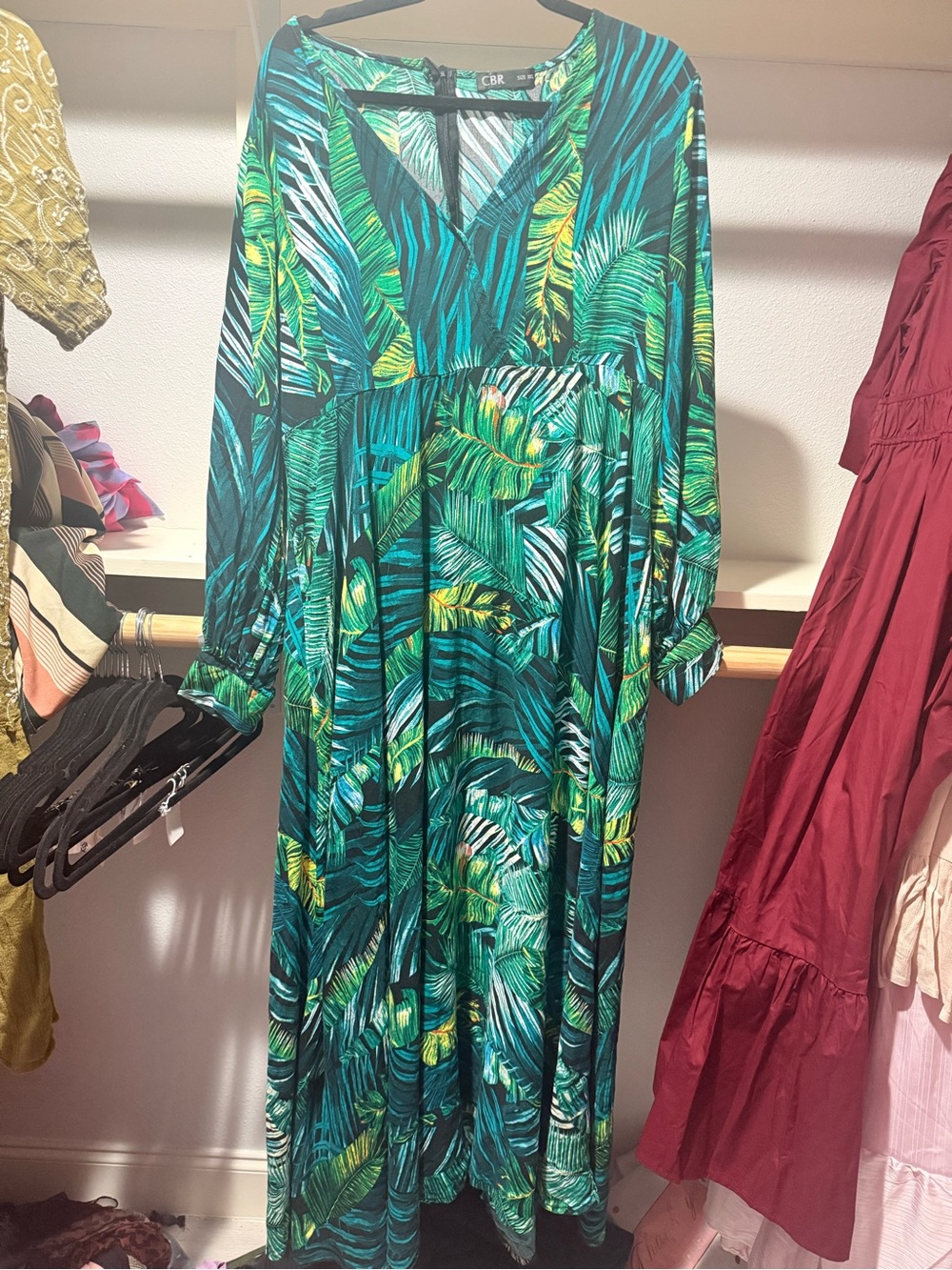 CBR Green and Teal Tropical Leaf Maxi Dress